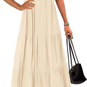 Summer Maxi Dresses for Women 2025 Spring Fashion Short Sleeve Button V Neck Ple